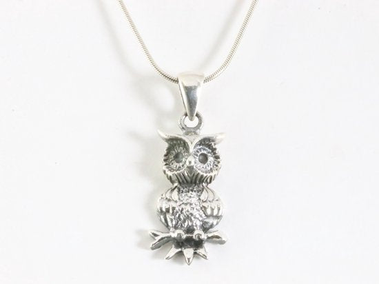 Zilveren uil hanger aan ketting afbeelding 4