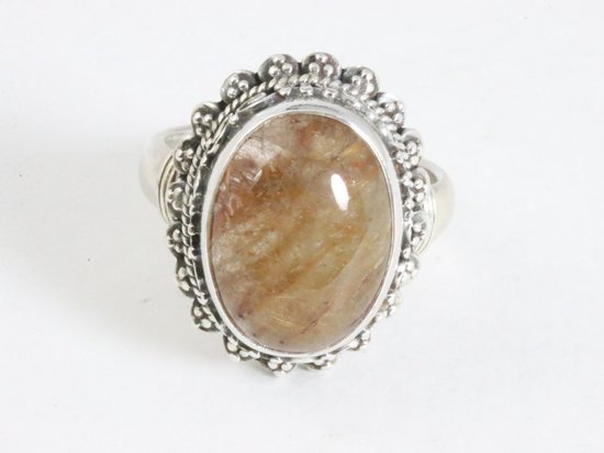 Traditionele zware bewerkte zilveren ring met rode zonnesteen afbeelding 4