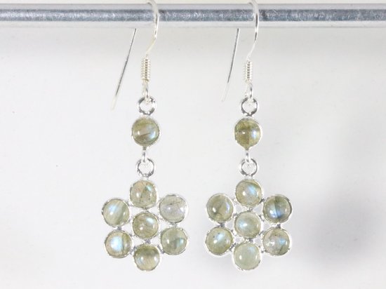 Lange bloemvormige zilveren oorbellen met labradoriet afbeelding 3