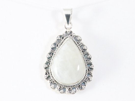 Bewerkte zilveren hanger met regenboog maansteen afbeelding 4