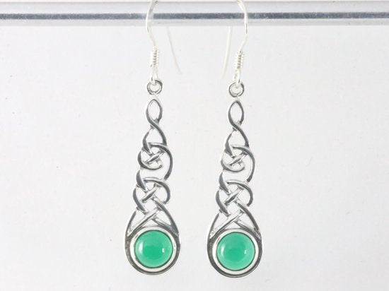 Lange opengewerkte zilveren oorbellen met groene agaat afbeelding 4