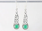 Lange opengewerkte zilveren oorbellen met groene agaat afbeelding 4