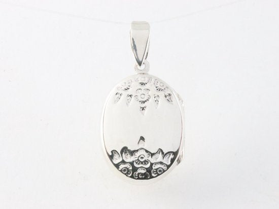 Fijn zilveren medaillon met bloemen gravering afbeelding 3