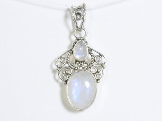 Opengewerkte zilveren hanger met regenboog maansteen afbeelding 4