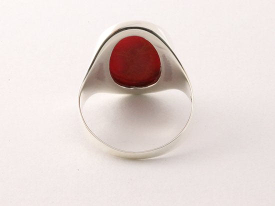 Ovale zilveren ring met rode koraal steen afbeelding 3