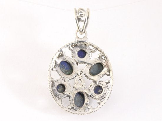 Grote opengewerkte zilveren hanger met lapis lazuli afbeelding 3