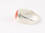 Opengewerkte zilveren ring met rode koraal steen afbeelding 3