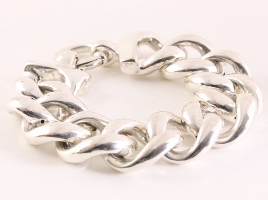 Hoogglans zilveren armband met grote gourmetschakels afbeelding 2