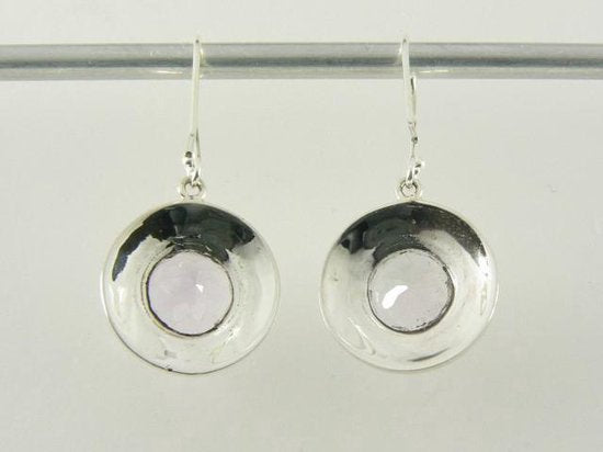Bewerkte ronde zilveren oorbellen met roze amethist afbeelding 4