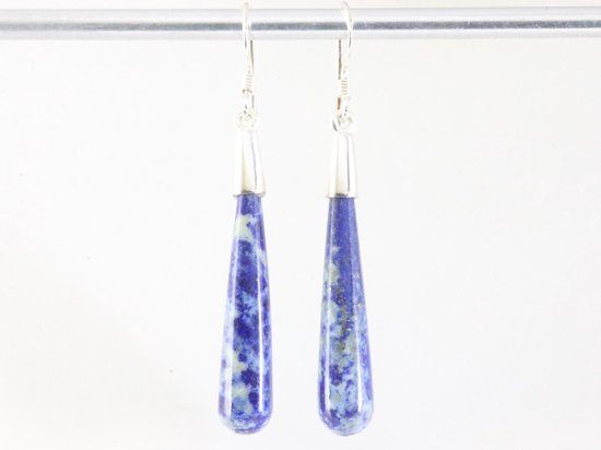 Lange zilveren pegel oorbellen met lapis lazuli afbeelding 2