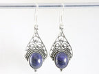 Lange opengewerkte zilveren oorbellen met lapis lazuli afbeelding 3