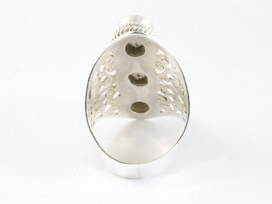 Langwerpige opengewerkte zilveren ring met rookkwarts afbeelding 3