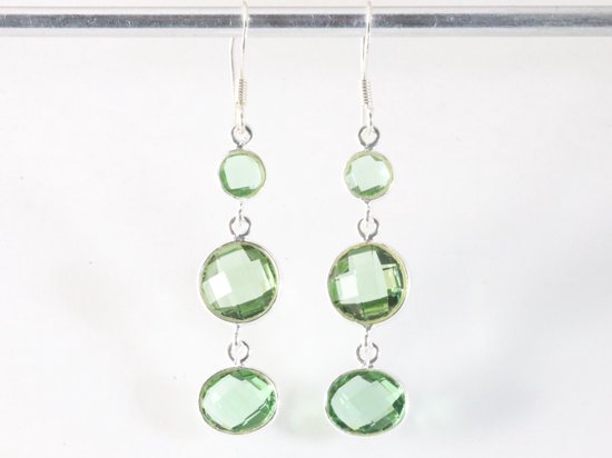 Lange zilveren oorbellen met groene amethist afbeelding 3