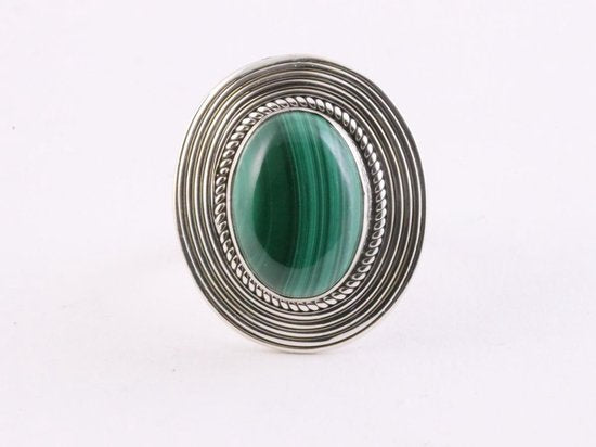 Bewerkte ovale zilveren ring met malachiet afbeelding 4