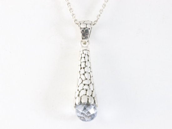 Bewerkte zilveren pegel hanger met aquamarijn aan ketting afbeelding 3