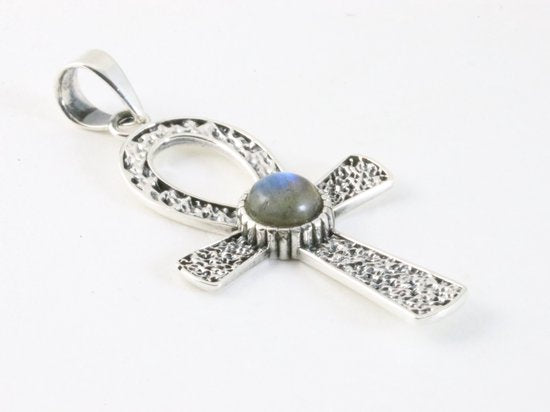 Bewerkte zilveren ankh hanger met labradoriet afbeelding 2