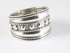 Brede zilveren ring met circels en kabelpatronen afbeelding 1