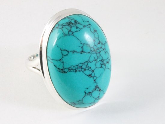 Grote ovale zilveren ring met turkoois afbeelding 1