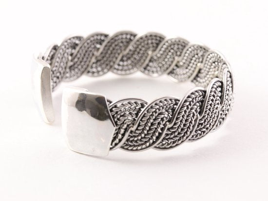 Zware gevlochten zilveren klemarmband afbeelding 3