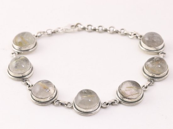 Bewerkte zilveren armband met gouden rutielkwarts afbeelding 1
