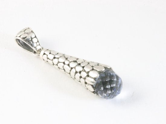 Bewerkte zilveren pegel hanger met aquamarijn aan ketting afbeelding 2