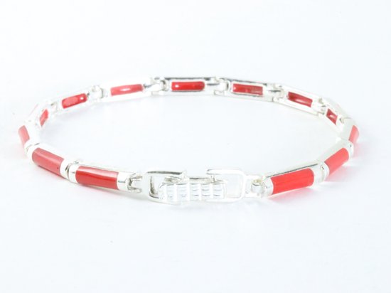 Zilveren armband met rode koraal steen afbeelding 2