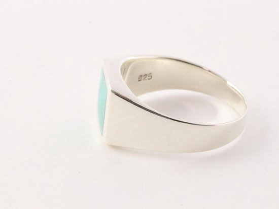 Zilveren zegelring met groene turkoois afbeelding 3