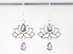 Zilveren lotus oorbellen met amethist afbeelding 2