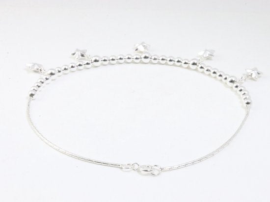 Zilveren enkelband met hoogglans kralen en sterren afbeelding 3