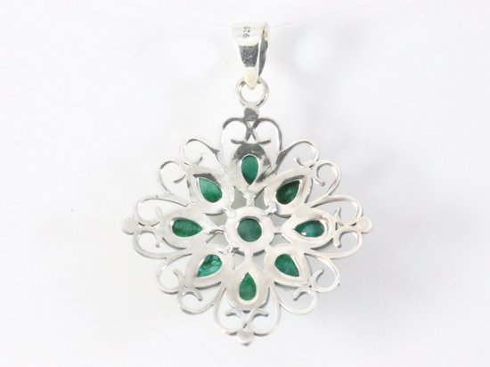 Opengewerkte zilveren hanger met smaragd afbeelding 3