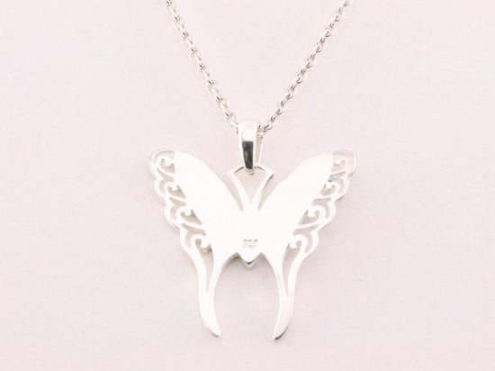 Zilveren vlinder hanger met blauwe agaat aan ketting afbeelding 3
