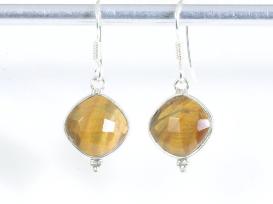 Fijne zilveren oorbellen met gefacetteerde tijgeroog afbeelding 4