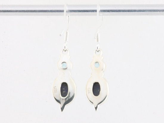 Fijne bewerkte zilveren oorbellen met lapis lazuli en blauwe topaas afbeelding 3