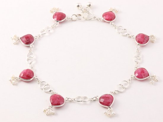 Zilveren enkelband met robijn en parels afbeelding 1