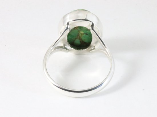Ovale hoogglans zilveren ring met groene koperturkoois afbeelding 3