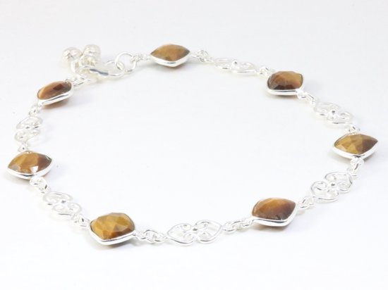 Zilveren enkelband met tijgeroog afbeelding 2