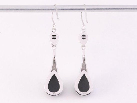 Lange zilveren oorbellen met gefacetteerde onyx afbeelding 2