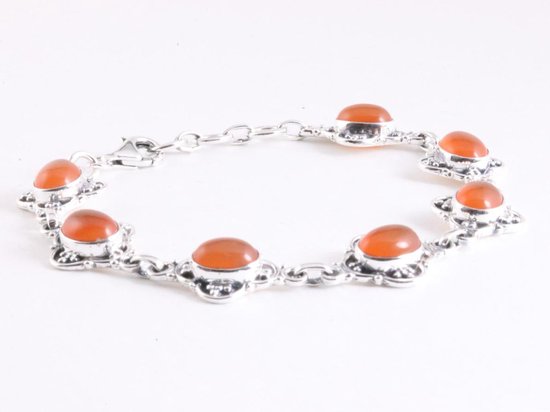 Bewerkte zilveren schakelarmband met carneool afbeelding 2