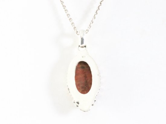 Bewerkte zilveren hanger met rode Mohave turkoois aan ketting afbeelding 3