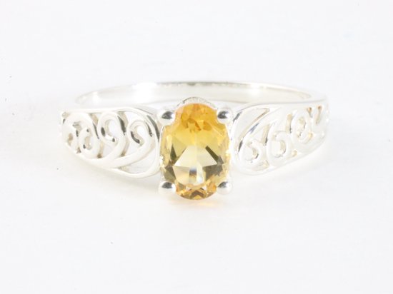 Fijne opengewerkte hoogglans zilveren ring met citrien afbeelding 4