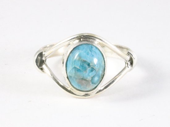 Opengewerkte zilveren ring met blauwe apatiet afbeelding 4