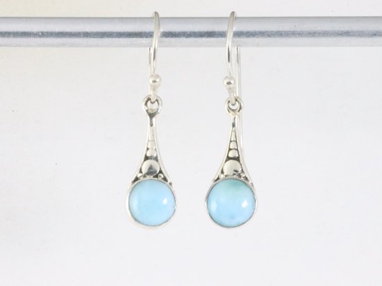 Fijne bewerkte zilveren oorbellen met larimar afbeelding 3