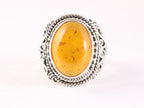 Bewerkte zilveren ring met amber afbeelding 4