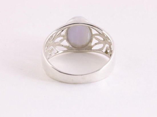Opengewerkte zilveren ring met blauwe lace agaat afbeelding 3