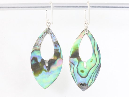 Lange bewerkte zilveren oorbellen met abalone schelp afbeelding 3