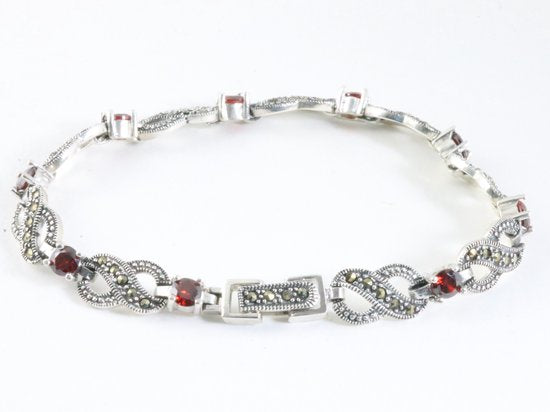 Zware zilveren armband met granaat en marcasiet afbeelding 3