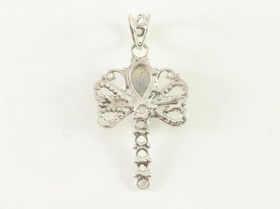 Opengewerkte zilveren libelle hanger met labradoriet afbeelding 3