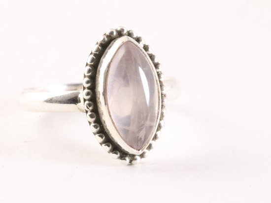 Fijne bewerkte zilveren ring met rozenkwarts afbeelding 1