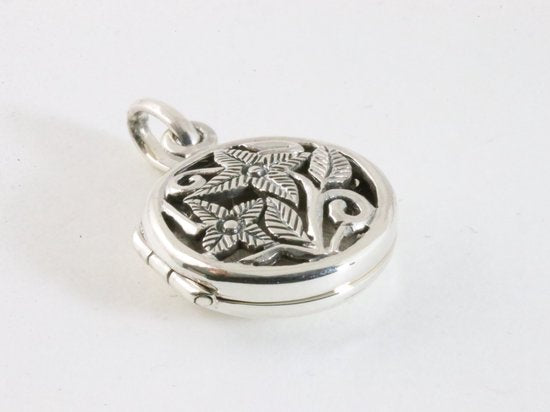 Fijn rond opengewerkt zilveren medaillon met bloemen afbeelding 2