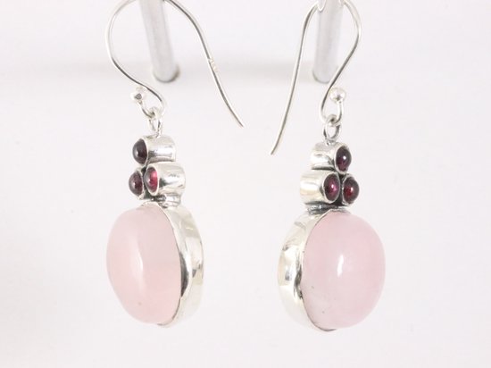 Zilveren oorbellen met rozenkwarts en granaat afbeelding 2
